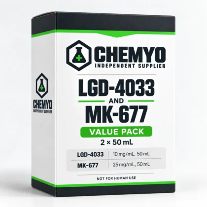 Chemyo LGD-4033 and MK-677 value-pack carton showing two separately listed 50 mL items