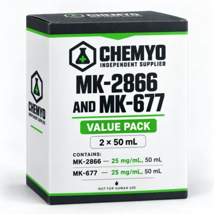 Chemyo MK-2866 and MK-677 value-pack carton showing two separately listed 50 mL items