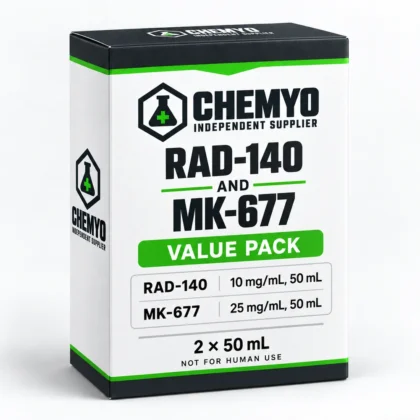 Chemyo RAD-140 and MK-677 value-pack carton showing two separately listed 50 mL items