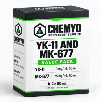 Chemyo YK-11 and MK-677 value-pack carton showing two separately listed 50 mL items